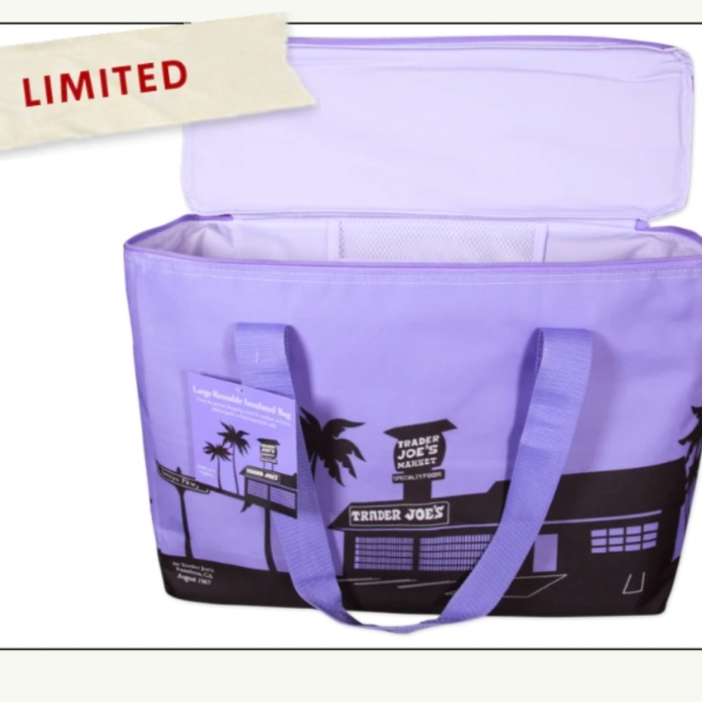 Trader Joe's Limited Edition Lavender Insulated Tote Cooler Bag Foldable NEW